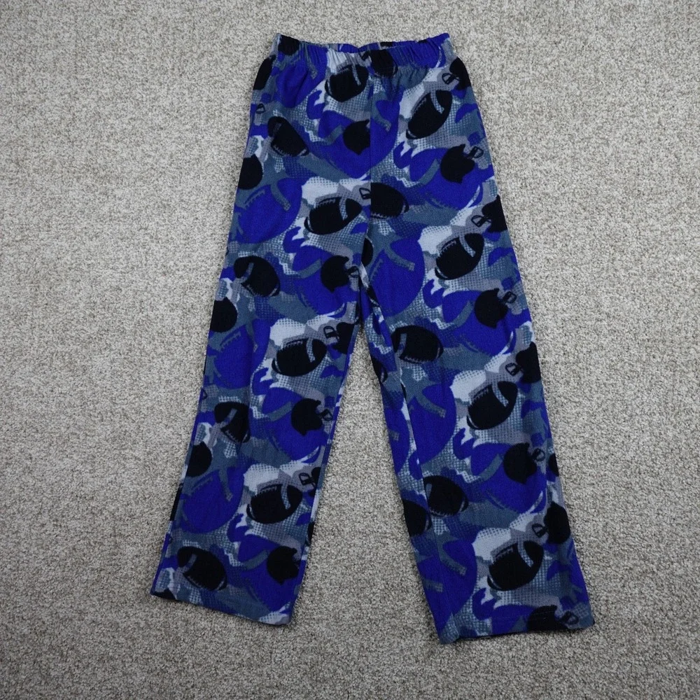 Faded Glory Boys Blue Football Fleece Pajama Pants Size L 10-12 Camo Sports PJ